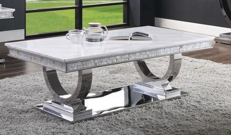 Zander - Printed Faux Marble Top & Mirrored Table - Marble by Unique Piece Furniture