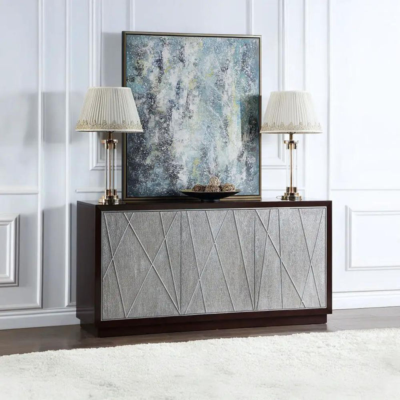 Geranio - Console Cabinet - Metallic Silver & Walnut by Unique Piece Furniture