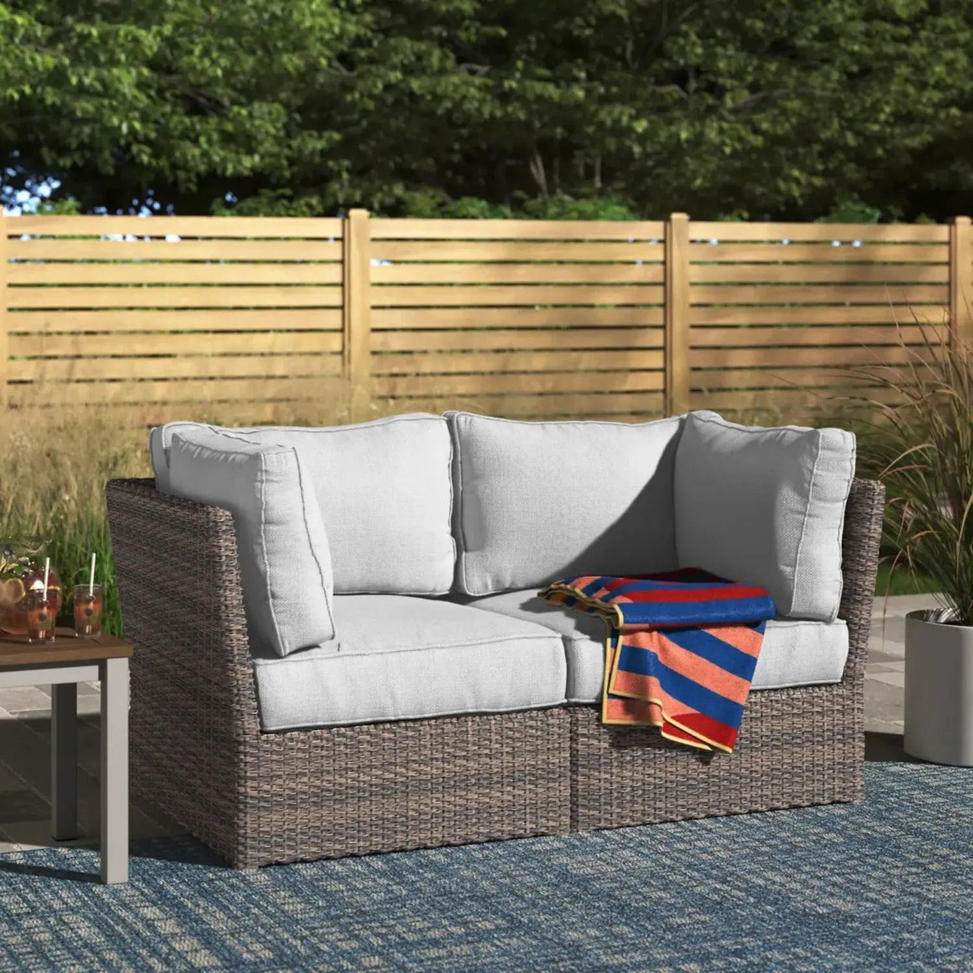 Modern Patio Wicker Loveseat With Cushions by Unique Piece Furniture