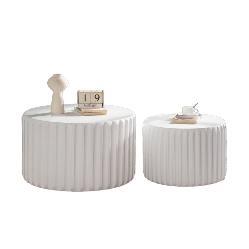 White Scalloped Round Coffee Table Set: Nesting Design, Elegant Curved-Edge Shape by HouseOfZazla