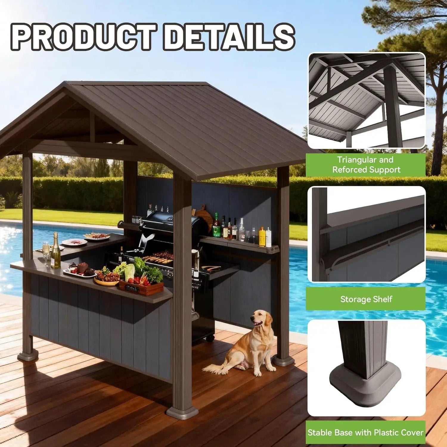 9.4x6.2 FT Hardtop Grill Gazebo with Storage Shelves & Resin Shade System by HouseOfZazla