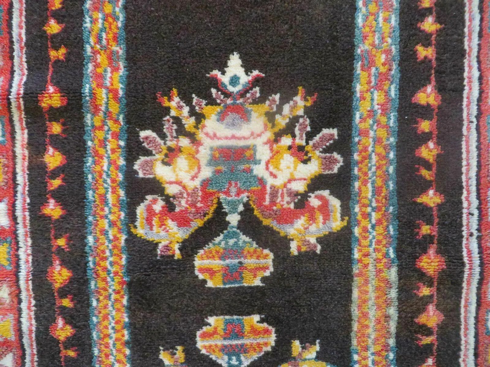 Antique Moroccan Runner Rug 3x7, Moroccan Prayer Rug, Double Mehrab Prayer Arches, Black and Red, Hand-Knotted Wool Carpet, Hallway Rug Nice by Jewel Rugs