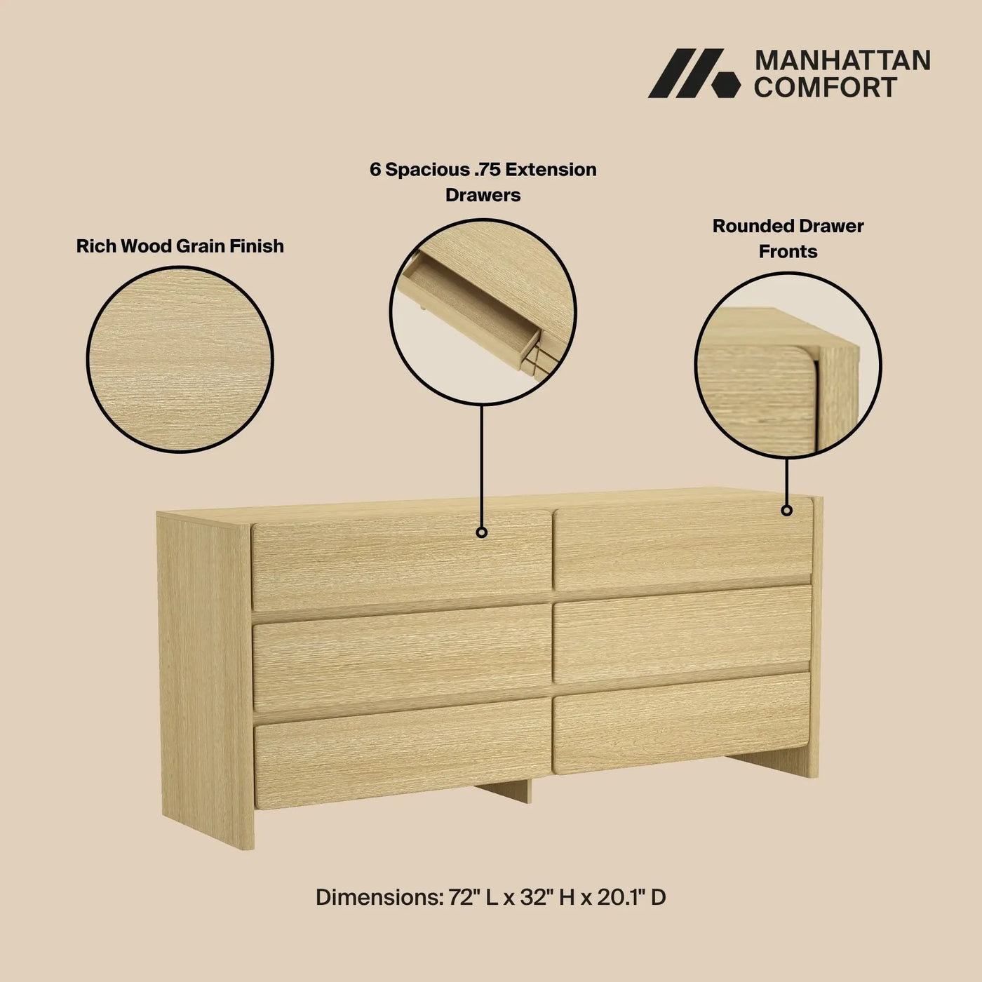 Linda - Double Wide Dresser With 6 Drawers by HouseOfZazla