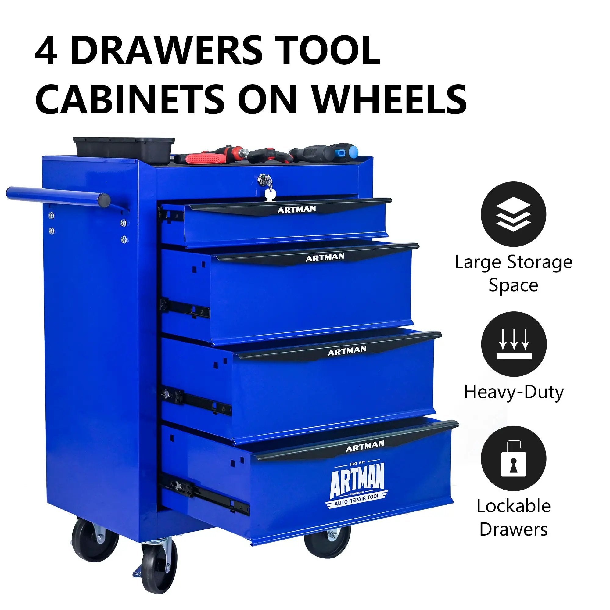 Rolling Metal Tool Chest With Drawers, Steel Storage Cabinet With Ball Bearing Slides by HouseOfZazla