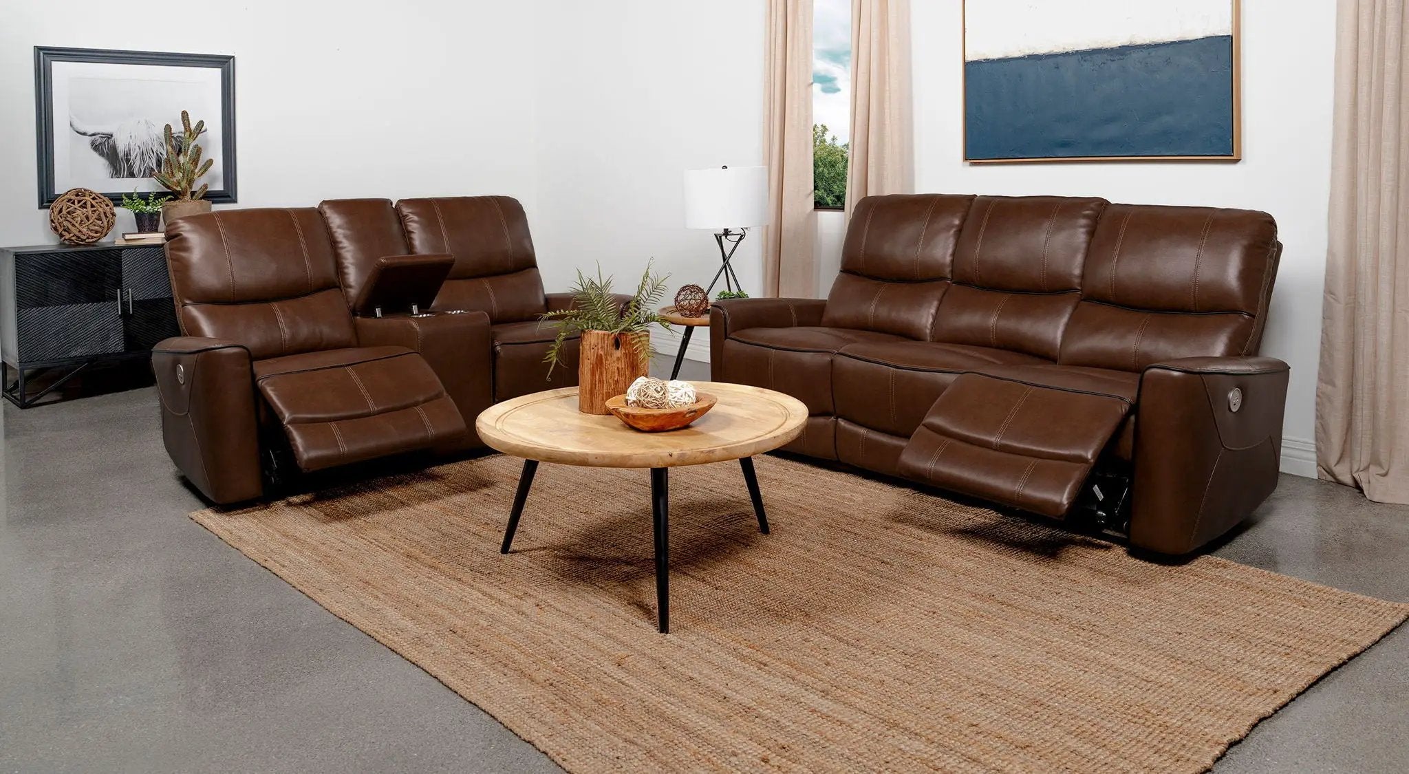 Greenfield 2-piece Power Reclining Sofa Set Saddle Brown by Unique Piece Furniture