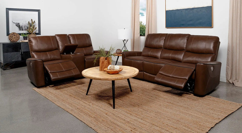 Greenfield 2-piece Power Reclining Sofa Set Saddle Brown by Unique Piece Furniture