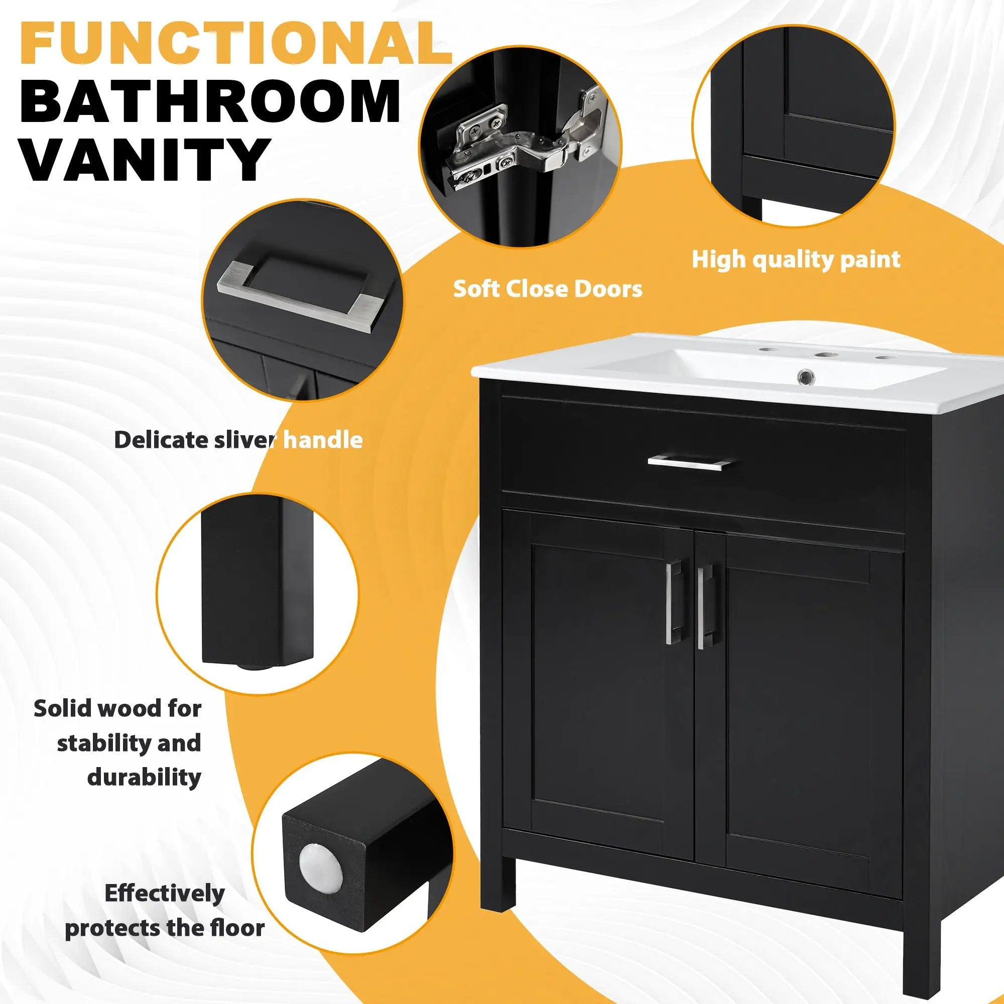 Bathroom Vanity With Sink And Ample Storage, Rectangular Undermount Sink - Black by Unique Piece Furniture