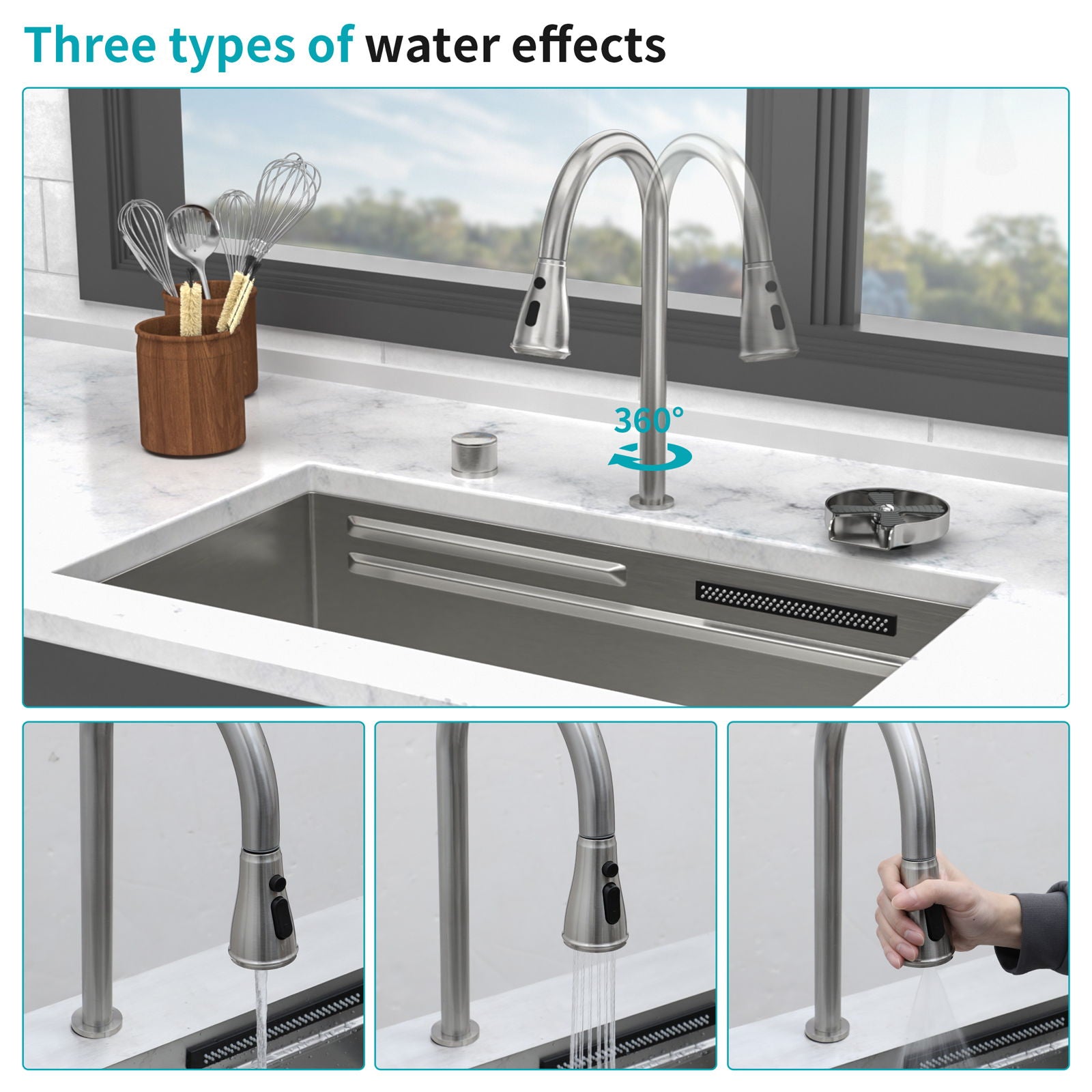Undermount Stainless Steel Kitchen Sink With Pull Down Faucet & Ledge Workstation by HouseOfZazla