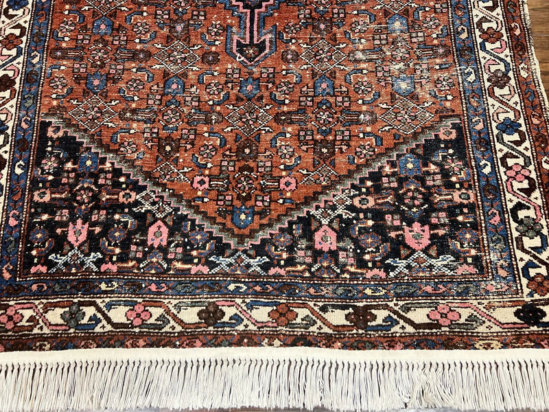 Red Persian Hamadan Rug 4x6, Wool Handmade Antique Carpet, Geometric Medallion Rug, Oriental Rug 4 x 6, Persian Tribal Rug, Hand Knotted Rug by Jewel Rugs
