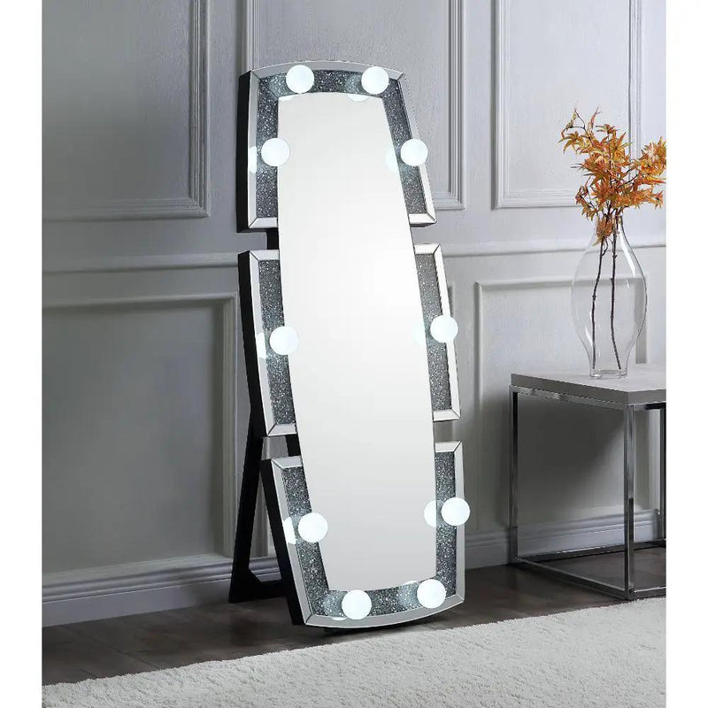 Noralie - 63" X 26" Floor Mirror With Faux Diamonds - Mirrored by Unique Piece Furniture