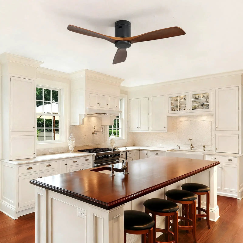 Low Profile Ceiling Fan DC, 3 Blade, Noiseless Reversible Motor, Remote Control by HouseOfZazla