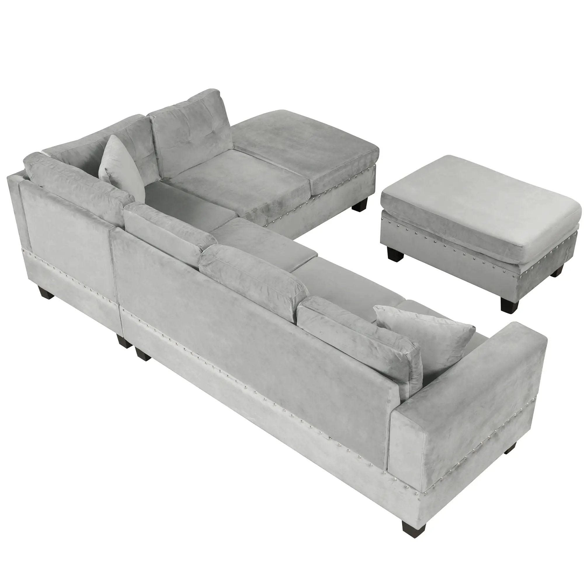 Modern Sectional Sofa With Storage Ottoman, L - Shape Couch With 2 Pillows And Cup Holders by HouseOfZazla