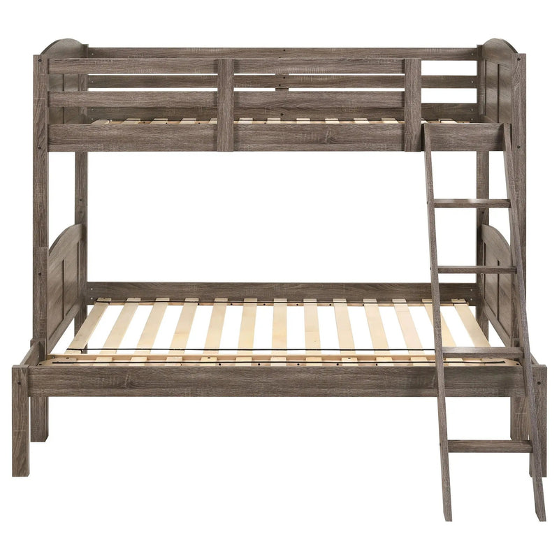 Flynn Wood Twin Over Full Bunk Bed Weathered Brown by Unique Piece Furniture