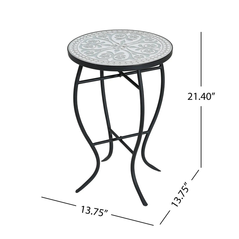Outdoor Round Side Table With Mosaic Style Top And Curved Iron Legs by HouseOfZazla
