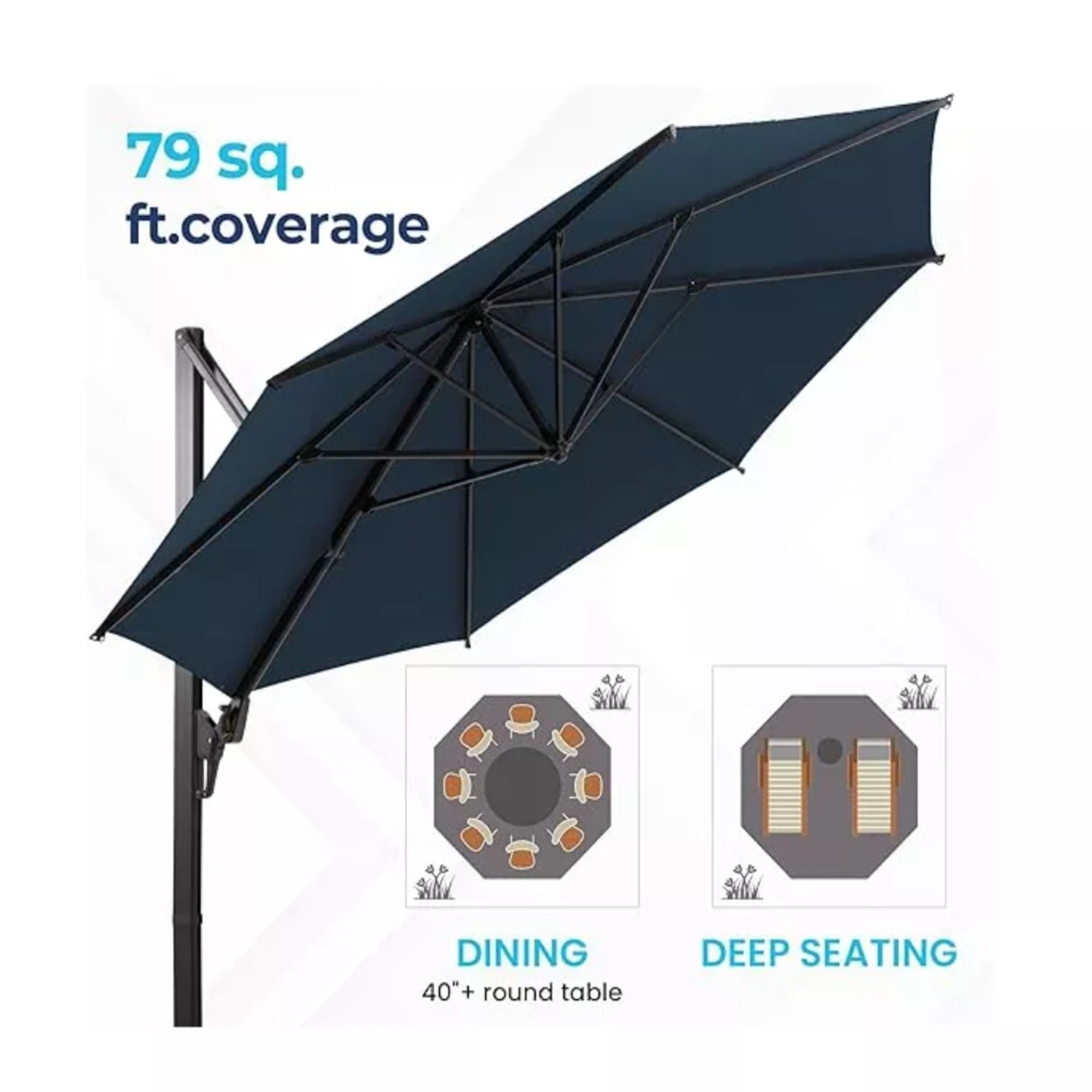 Round Cantilever Patio Umbrella With 360 Rotation & Infinite Tilt Adjustment by HouseOfZazla