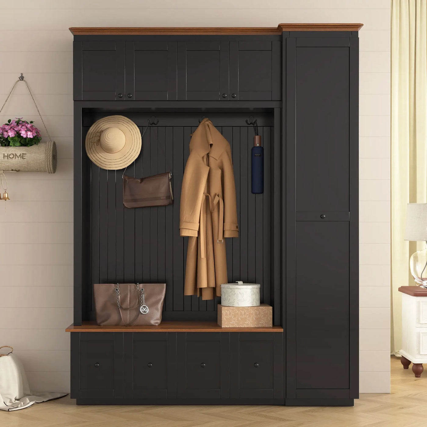 Entryway Hall Tree With Storage Bench, Coat Rack Shoe Bench With Cabinets by HouseOfZazla