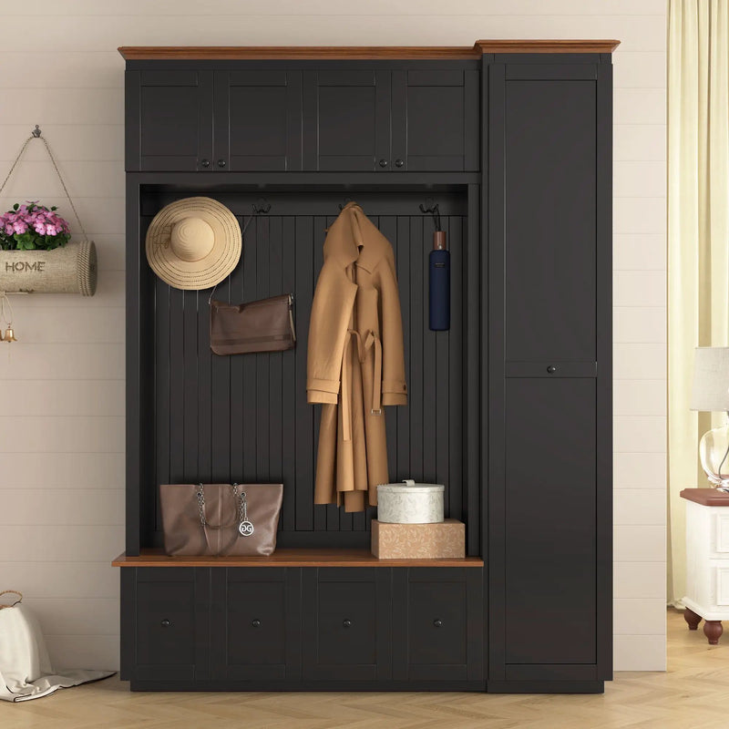Entryway Hall Tree With Storage Bench, Coat Rack Shoe Bench With Cabinets by Unique Piece Furniture