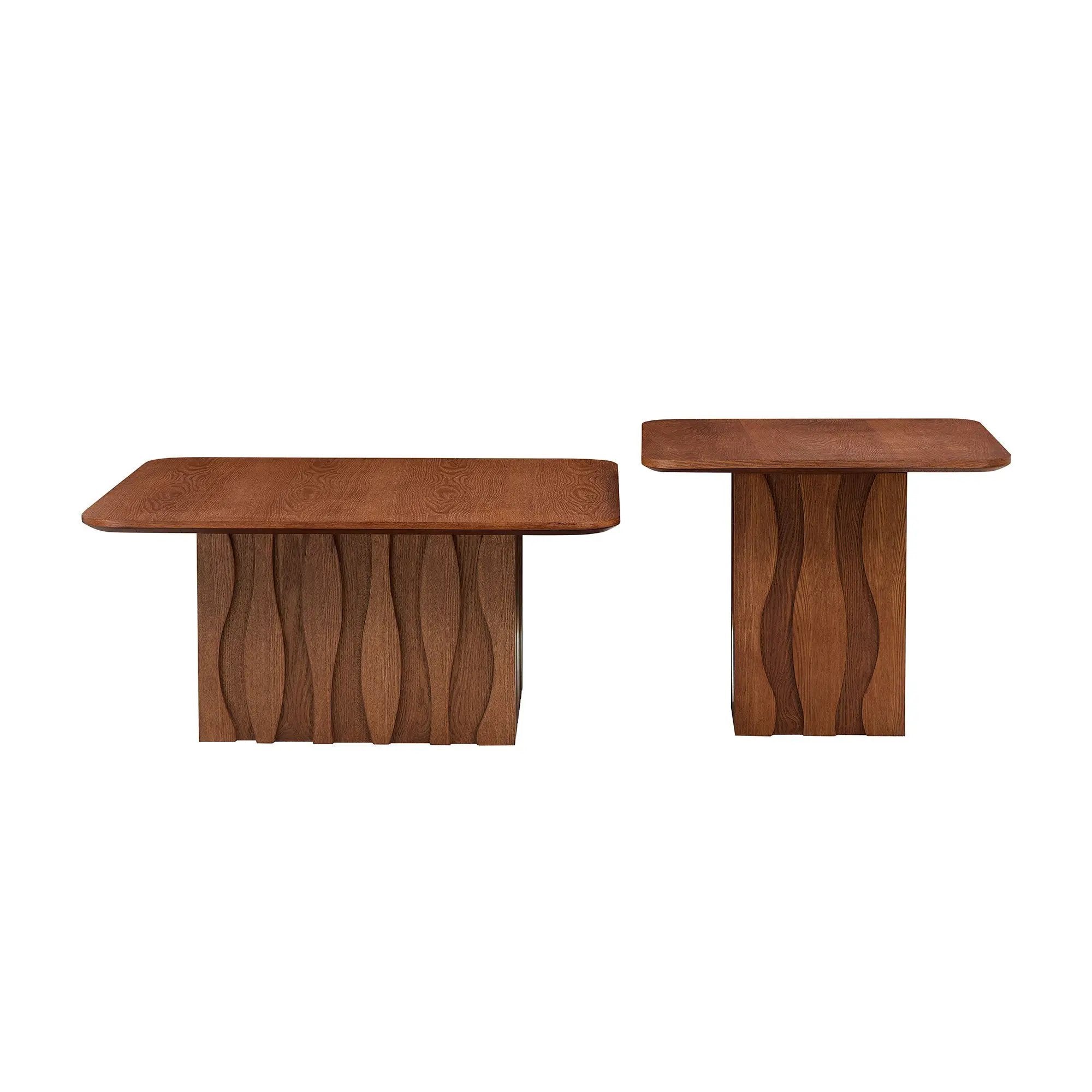 2PCS Nesting Square Coffee Table Mid-Century Wavy Fluted Base by HouseOfZazla