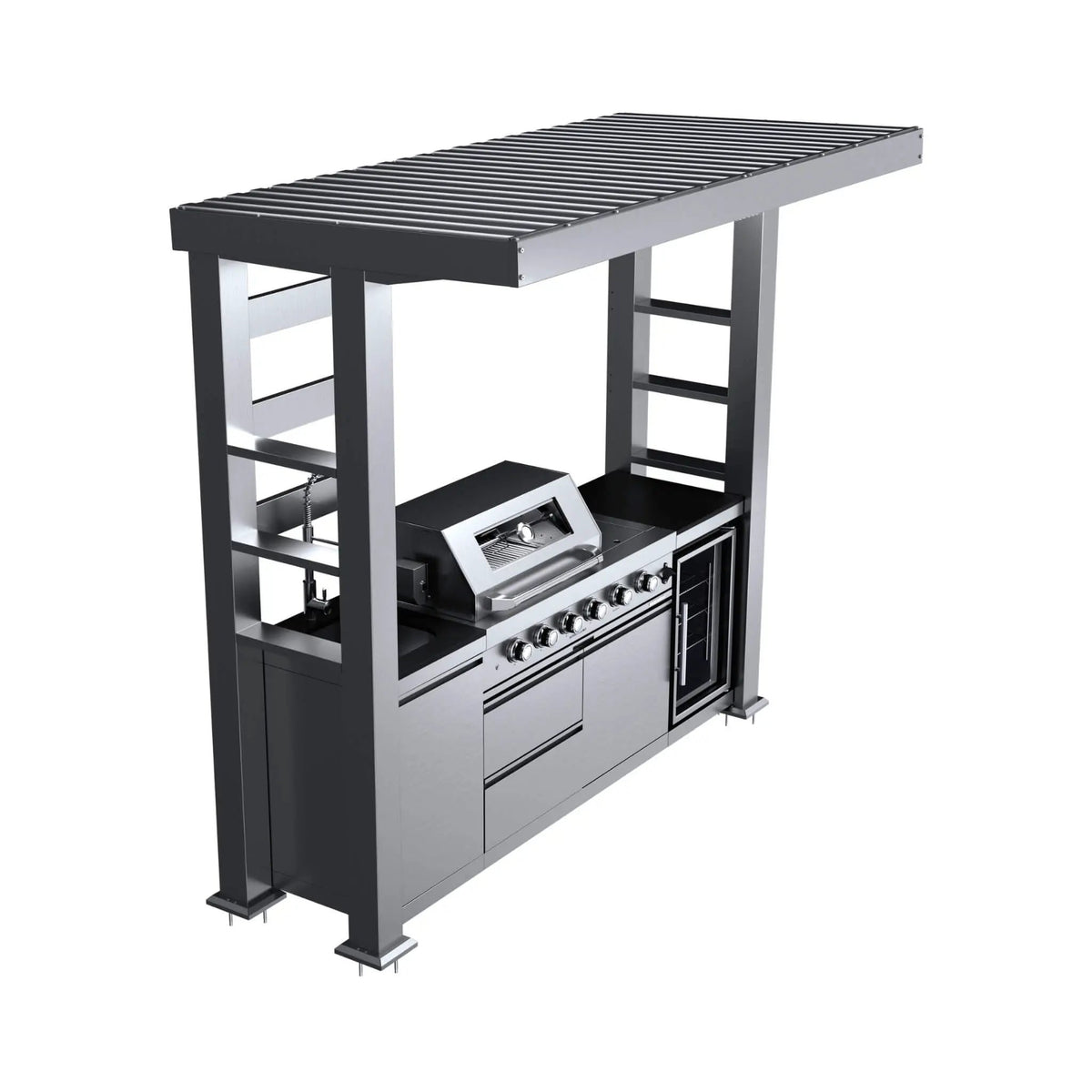 Castelle Flame Amalfi 97-Inch 4-Burner 72K BTU LP Outdoor Kitchen Grill Island With Wine Cooler, Rotisserie, Cabinets, And Granite Countertops (SAK70319) by SAKSBY WHOLESALE