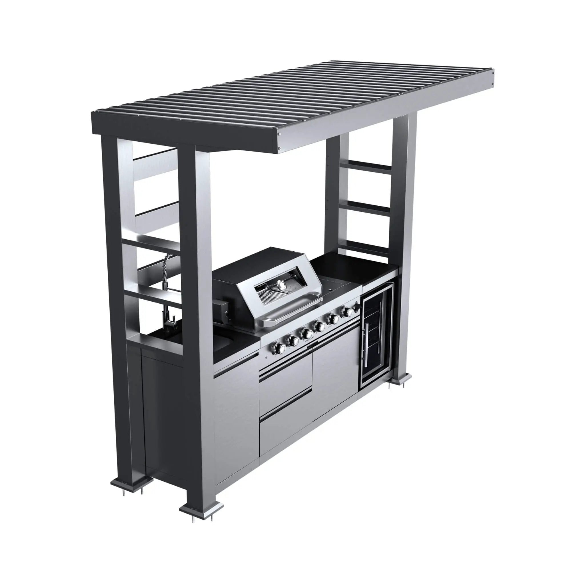 Castelle Flame Amalfi 97-Inch 4-Burner 72K BTU LP Outdoor Kitchen Grill Island With Wine Cooler, Rotisserie, Cabinets, And Granite Countertops (SAK70319) by SAKSBY WHOLESALE