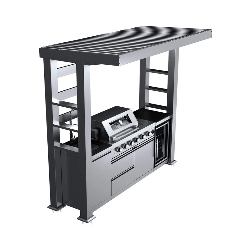 Castelle Flame Amalfi 97-Inch 4-Burner 72K BTU LP Outdoor Kitchen Grill Island With Wine Cooler, Rotisserie, Cabinets, And Granite Countertops (SAK70319) by SAKSBY WHOLESALE
