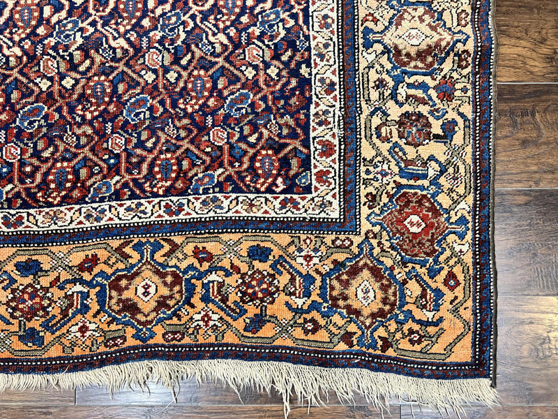 Persian Senneh Rug 4x8, Wool Hand Knotted Antique Kurdish Carpet, Navy Blue Oriental Area Rug, 4 x 8 Rug by Jewel Rugs