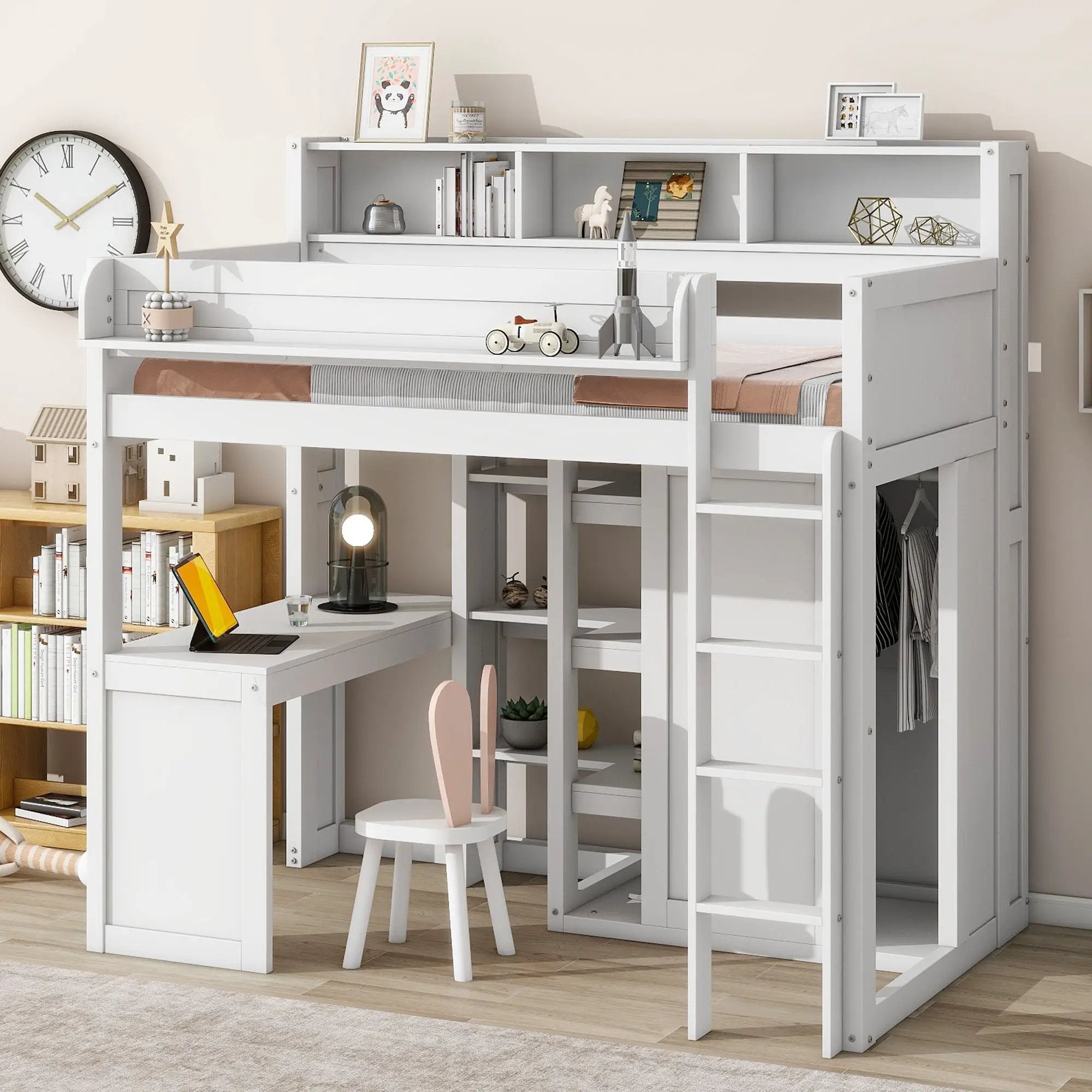 Loft Bed With Built In Desk, Storage Shelves, And Wardrobe by Unique Piece Furniture
