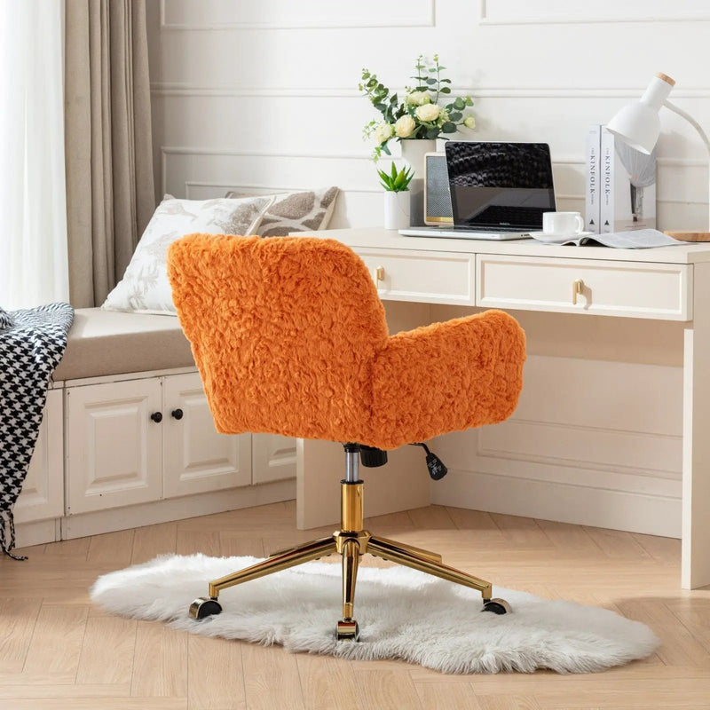 Office Chair, Artificial Rabbit Hair Home Office Chair With Metal Base, Adjustable Desk Chair Swivel Office Chair, Vanity Chair by HouseOfZazla