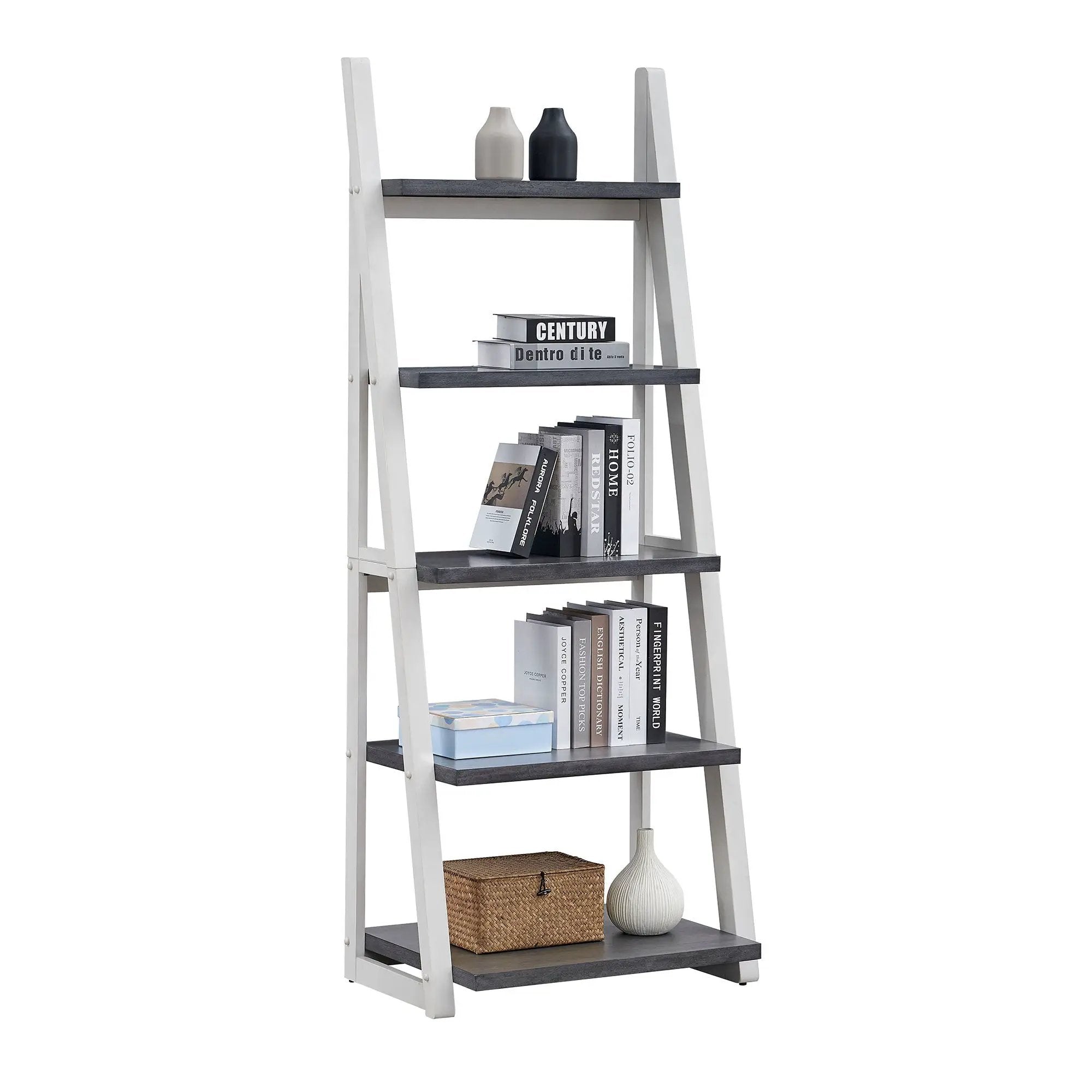 5-Tier Ladder Shelf with Rubber Wood Frame by HouseOfZazla