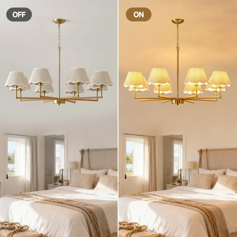 8-Light Rope and Fabric Shade Gold Chandelier by HouseOfZazla