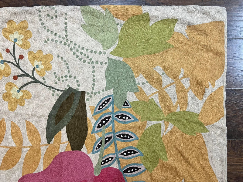Indian Hand Stitched Rug 4x6, Floral, Silk, Large Floral Design by Jewel Rugs