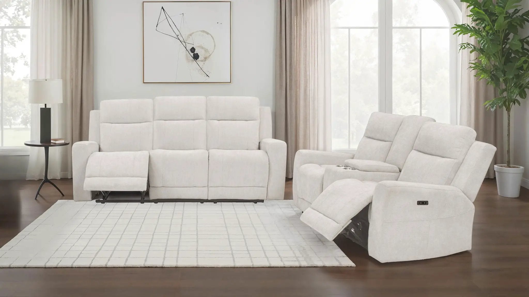Kennett 2-piece Chenille Power Reclining Sofa Set Ivory by Unique Piece Furniture