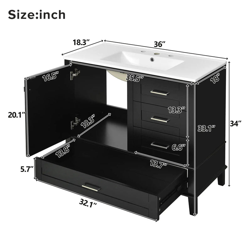 Bathroom Vanity, Modern Bathroom Cabinet With Sink Combo Set, Bathroom Storage Cabinet With A Soft Closing Door And 3 Drawers, Solid Wood Frame by HouseOfZazla