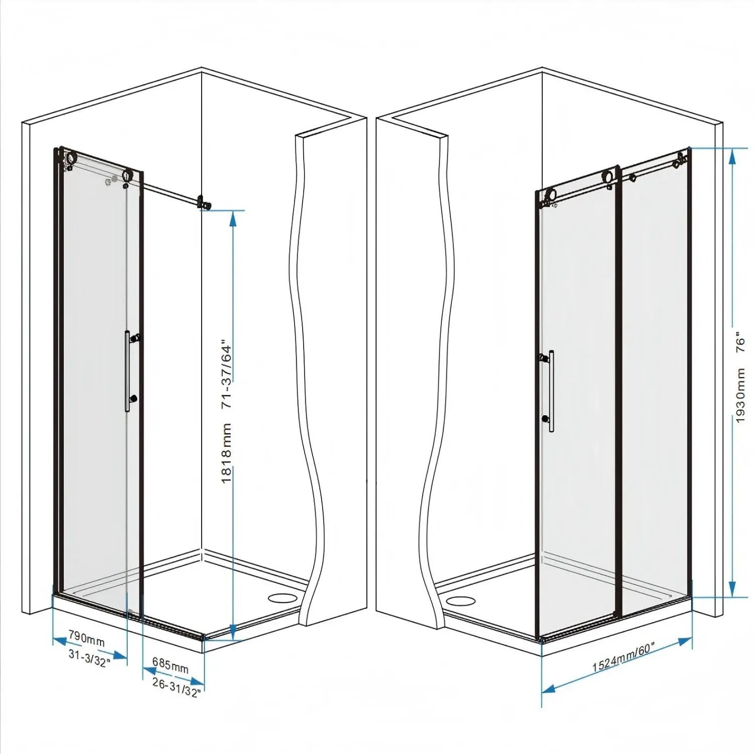 Frameless Shower Door, Smooth Sliding Tracks by HouseOfZazla