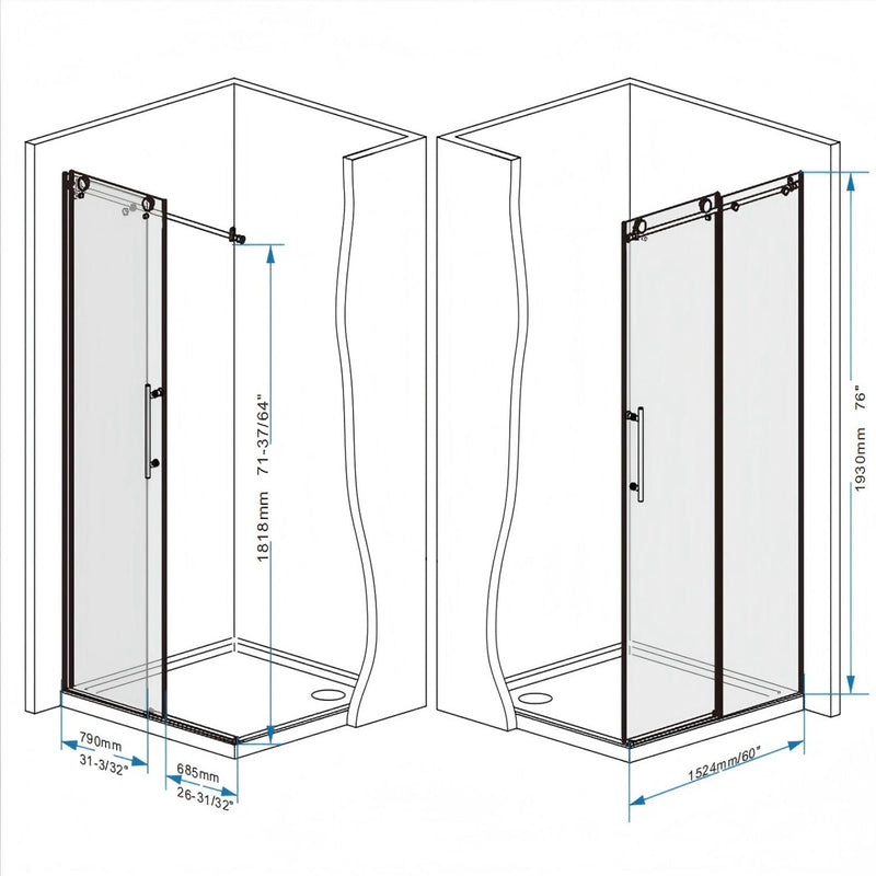 Frameless Shower Door, Smooth Sliding Tracks by HouseOfZazla
