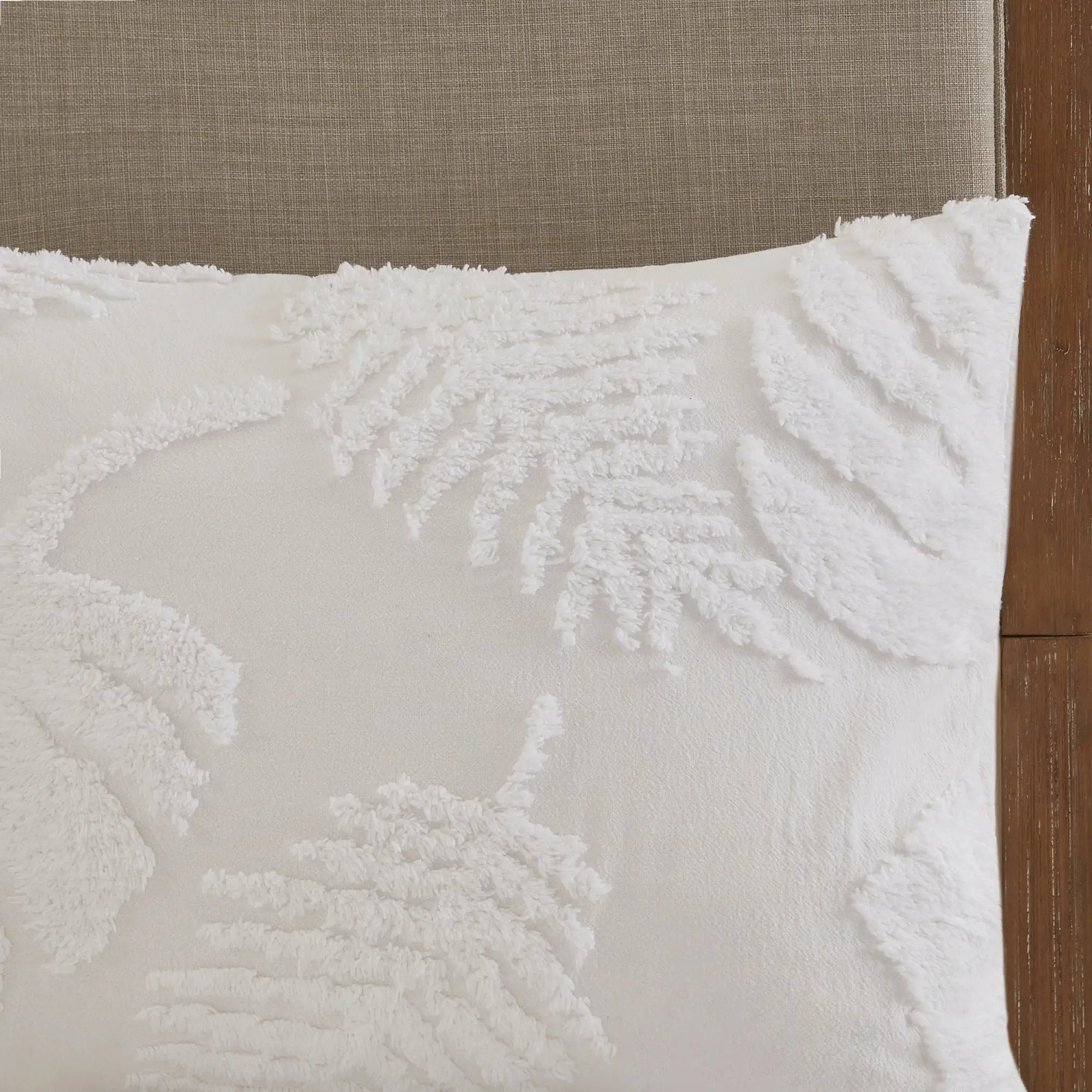 3 Piece Tufted Cotton Chenille Palm Comforter Set Off-White Full/Queen by HouseOfZazla