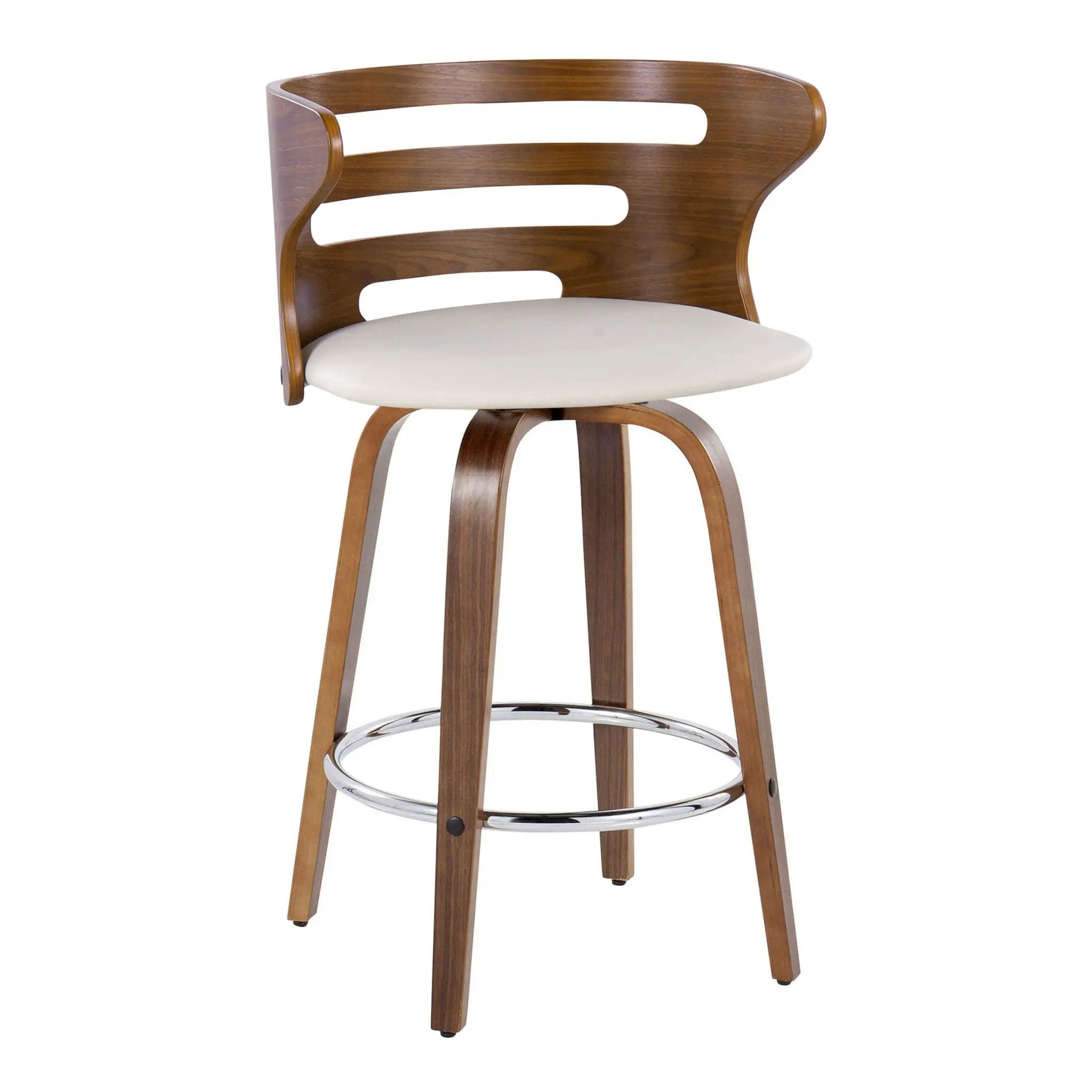 Cosini - Mid Century Modern Fixed Height Barstool With Swivel With Round Footrest (Set of 2) by HouseOfZazla