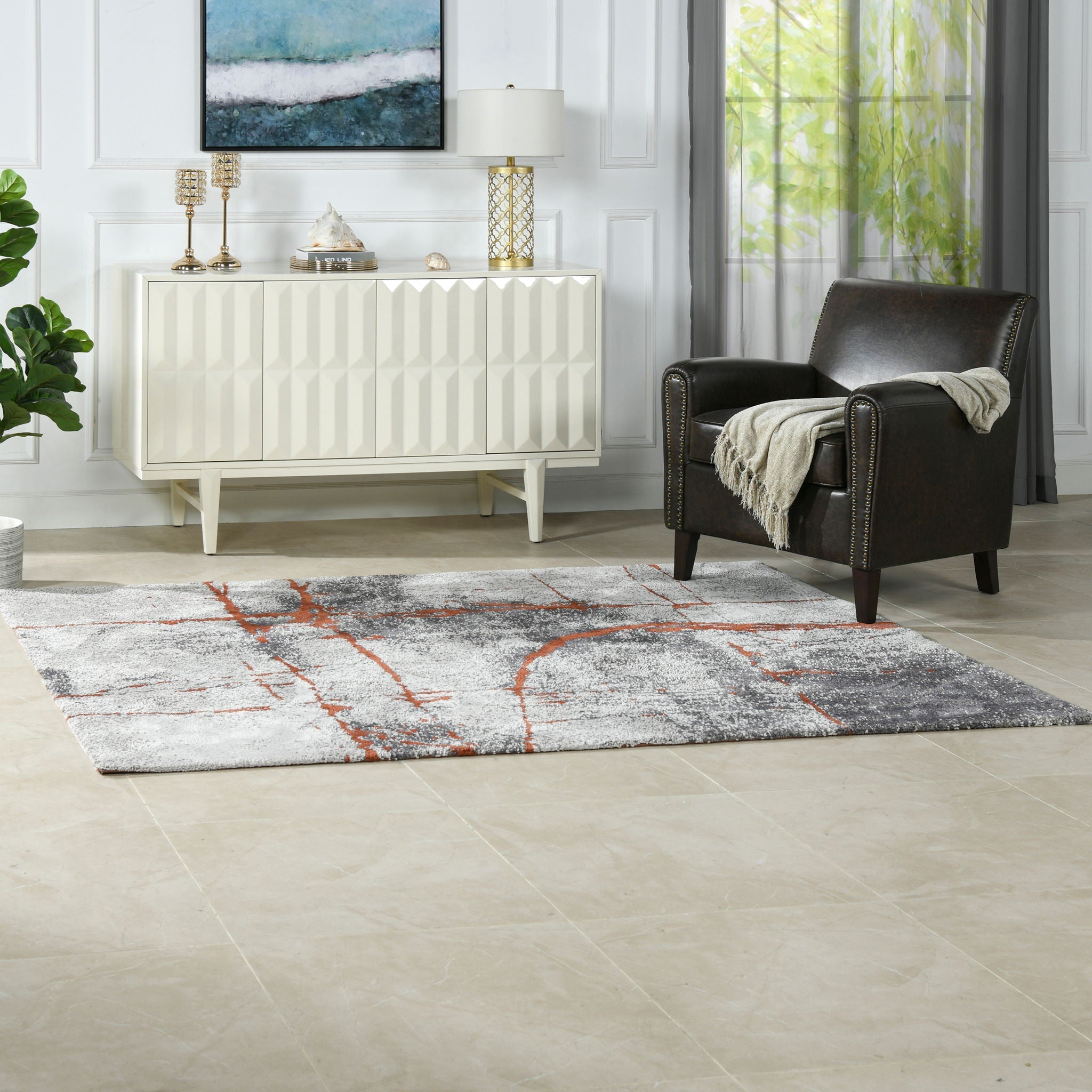 Quarry - 5' X 6.5' Abstract Area Rug - Gray / Orange by HouseOfZazla