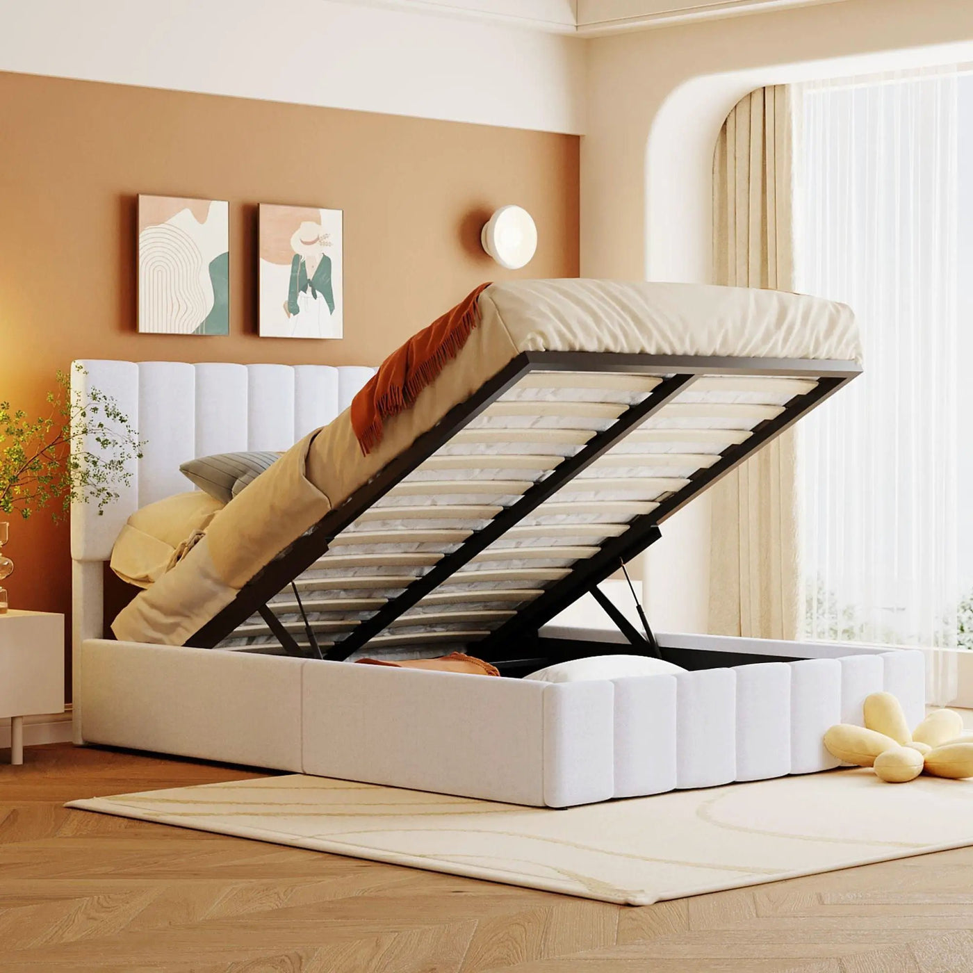 Elegant Upholstered Platform Bed With Hydraulic Storage System by Unique Piece Furniture