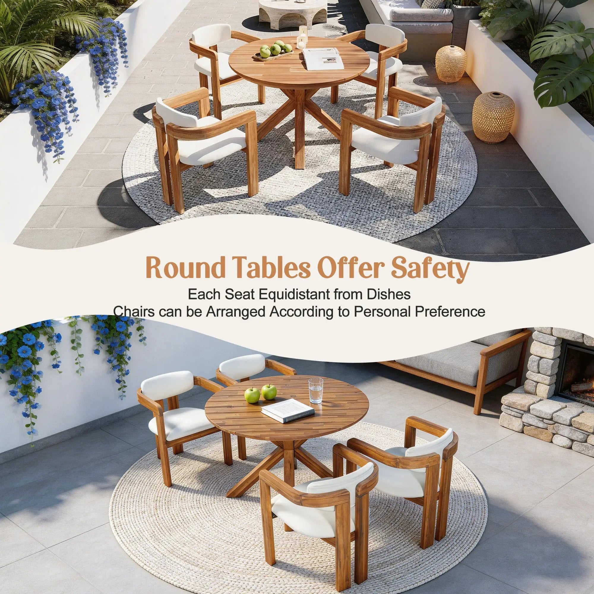 5-Piece Outdoor Acacia Wood Round Dining Set by HouseOfZazla