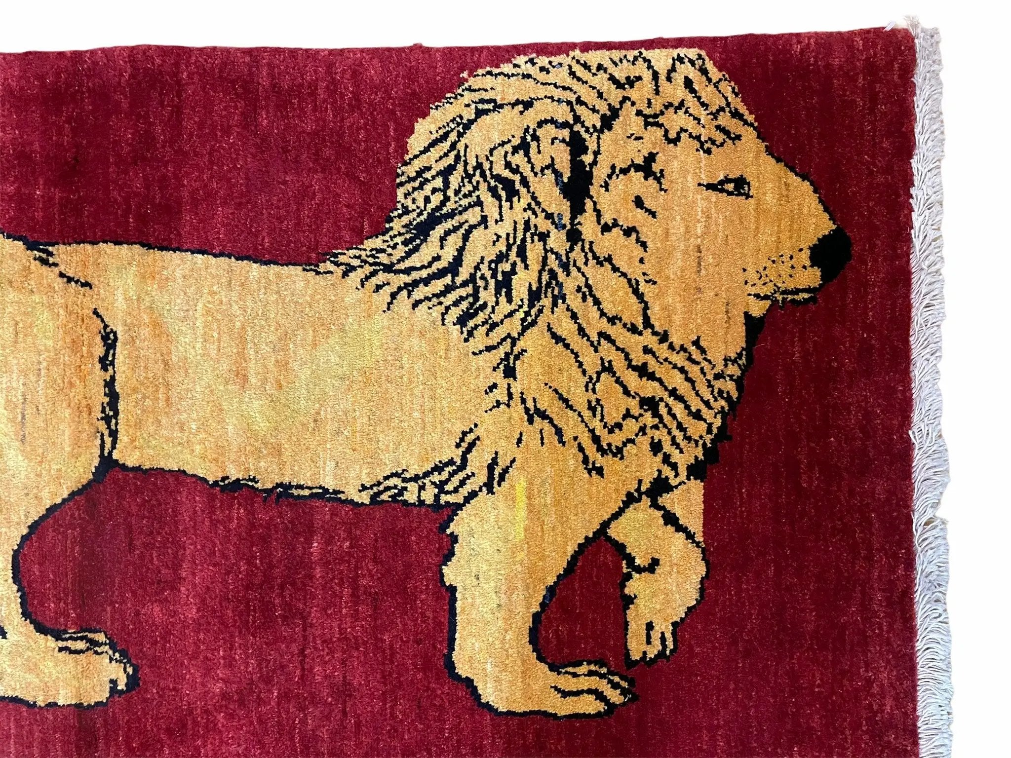 3 X 5 Handmade Hand-Knotted Quality Wool Rug Lion Red Veg Dyes Tribal Pictorial by Jewel Rugs