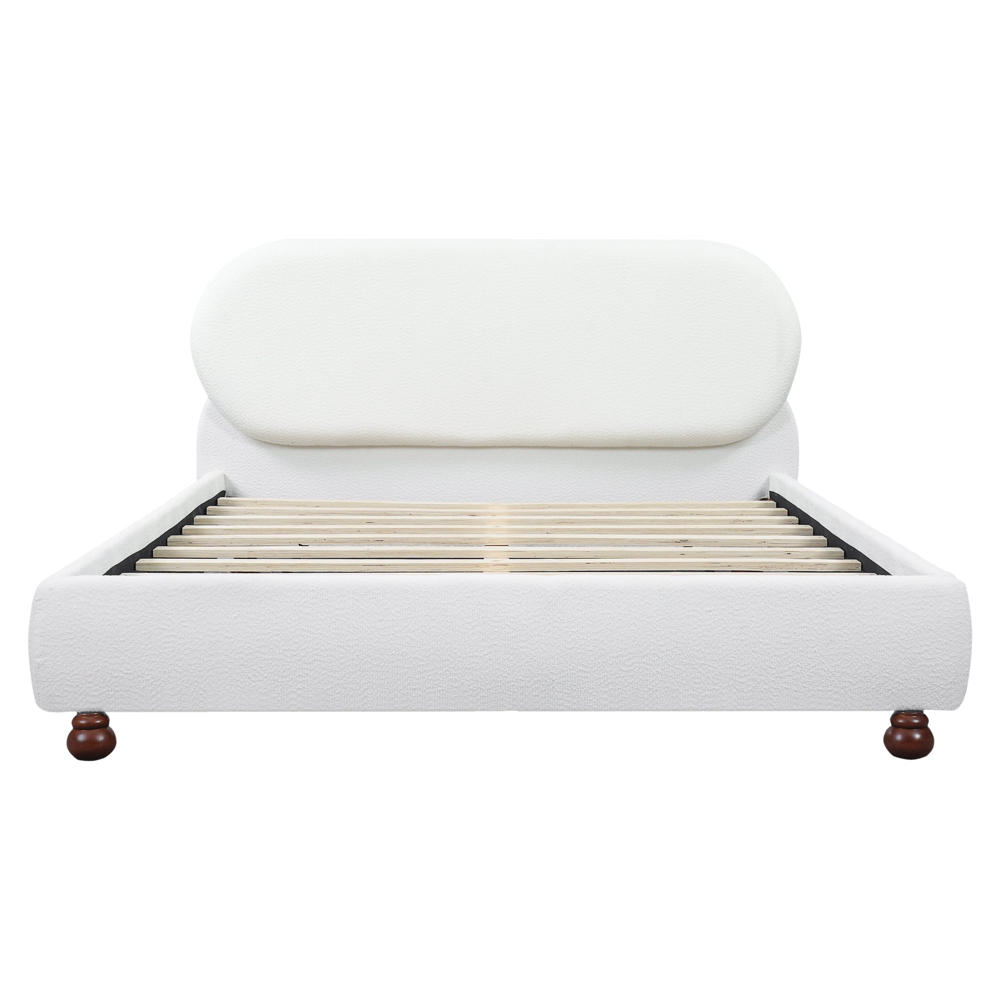 Cream-colored Boucle Upholstered Bed with Rubber Wood Foot, Queen by HouseOfZazla