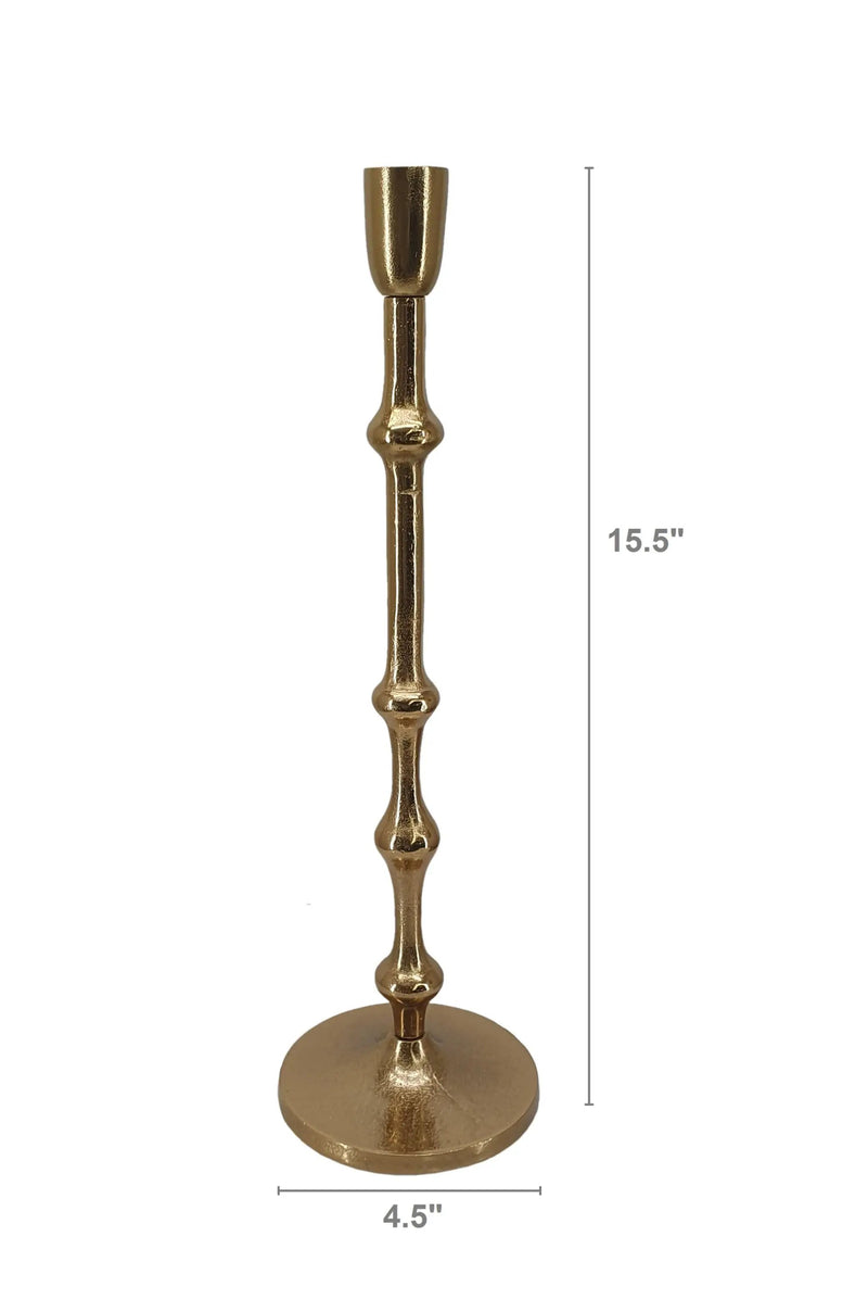 4.5x15.5' Slender Aluminum Taper Candle Holder with Bead Accents, Bronze by HouseOfZazla
