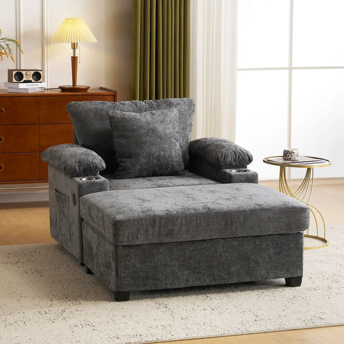 Modern Oversized Chair With Ottoman, Cupholders And USB Charging Ports by Unique Piece Furniture