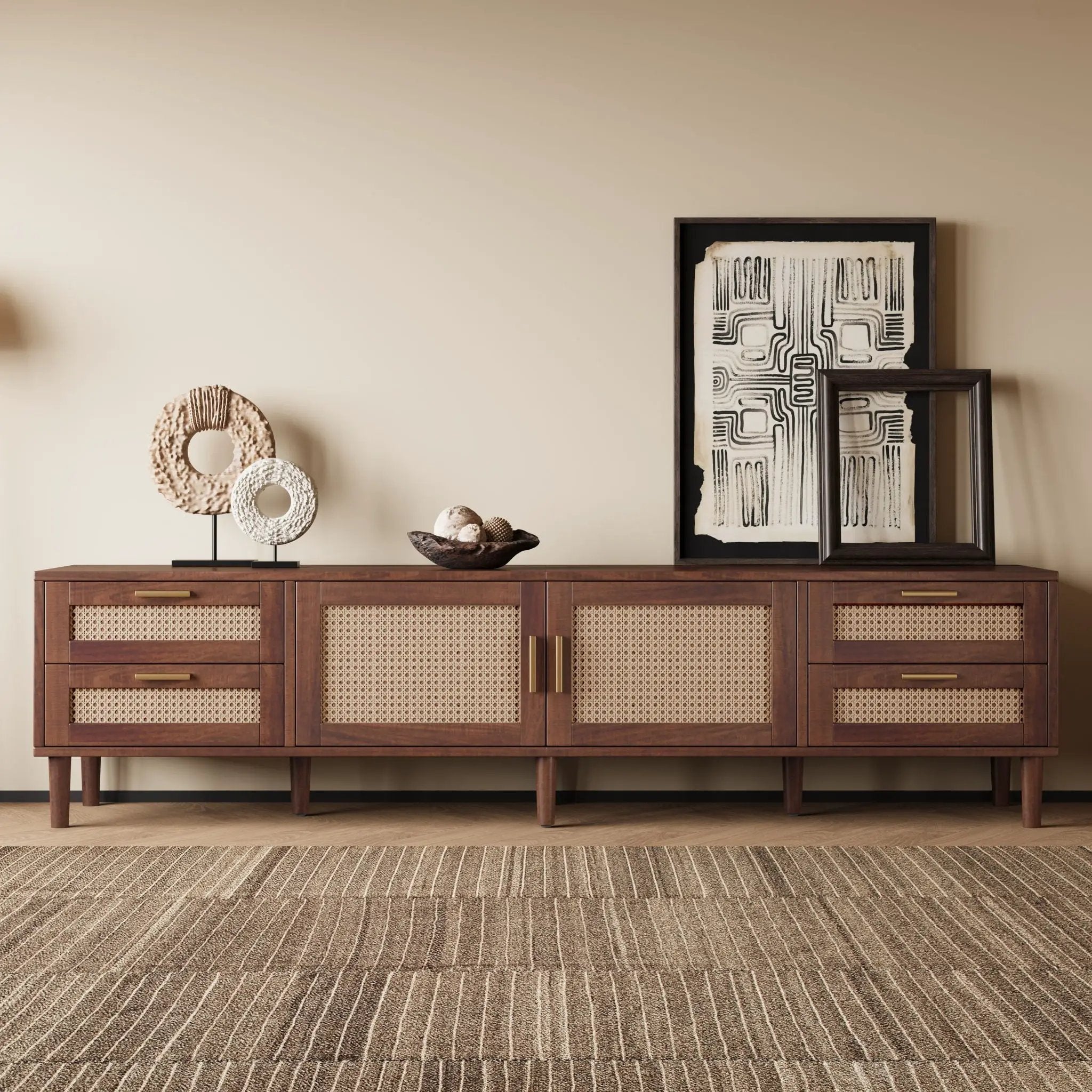 TV Stand, Media Console With 4 Drawers, Soft Closing Hinges - Dark Brown by Unique Piece Furniture
