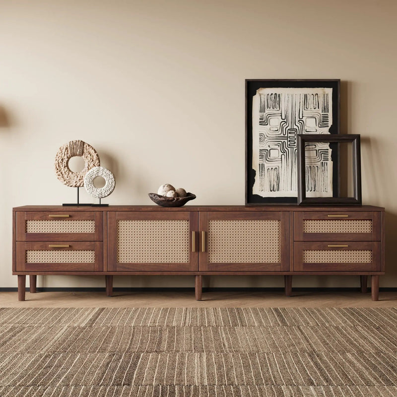 TV Stand, Media Console With 4 Drawers, Soft Closing Hinges - Dark Brown by Unique Piece Furniture