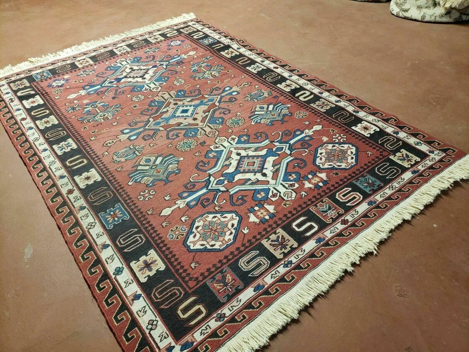4' X 6' Vintage Russian Kilim Handmade Caucasian Soumak Flat Weave Wool Rug by Jewel Rugs