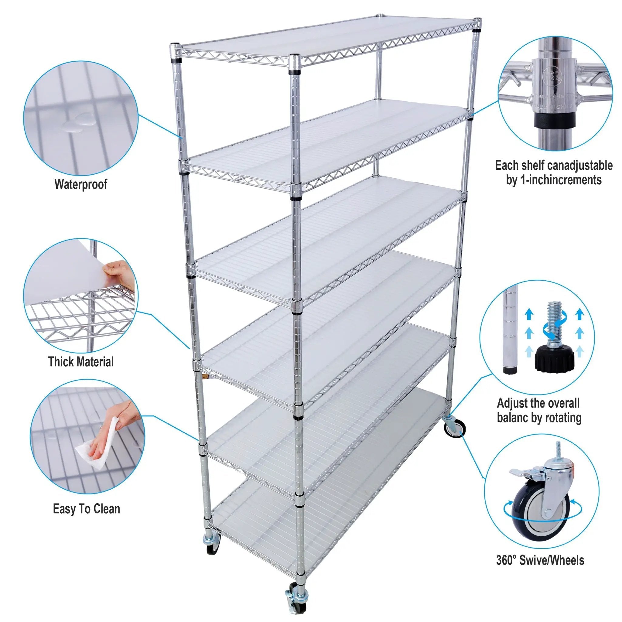 6 Tier 6000Lbs Capacity Nsf Metal Shelf Wire Shelving Unit, Heavy Duty Adjustable Storage Rack With Wheels & Shelf Liners For Commercial Grade Utility Steel Storage Rack by HouseOfZazla
