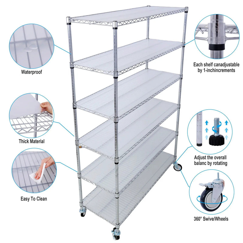 6 Tier 6000Lbs Capacity Nsf Metal Shelf Wire Shelving Unit, Heavy Duty Adjustable Storage Rack With Wheels & Shelf Liners For Commercial Grade Utility Steel Storage Rack by HouseOfZazla