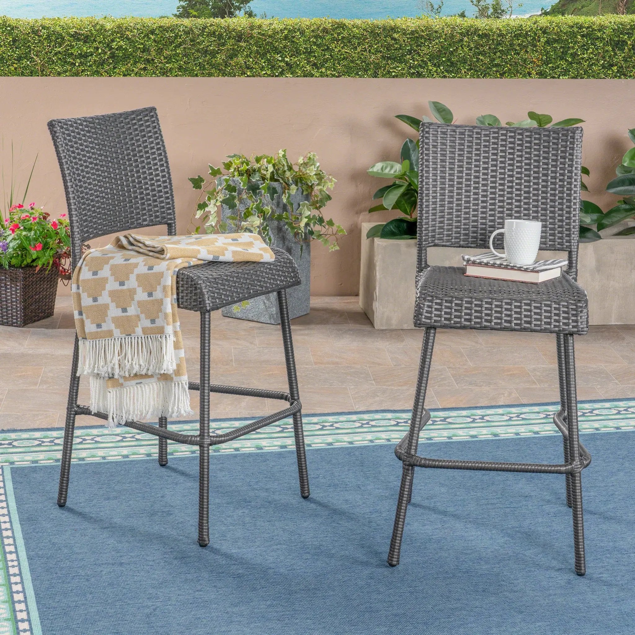 29" Outdoors PE Rattan Armless Barstools, Set of 2 by HouseOfZazla
